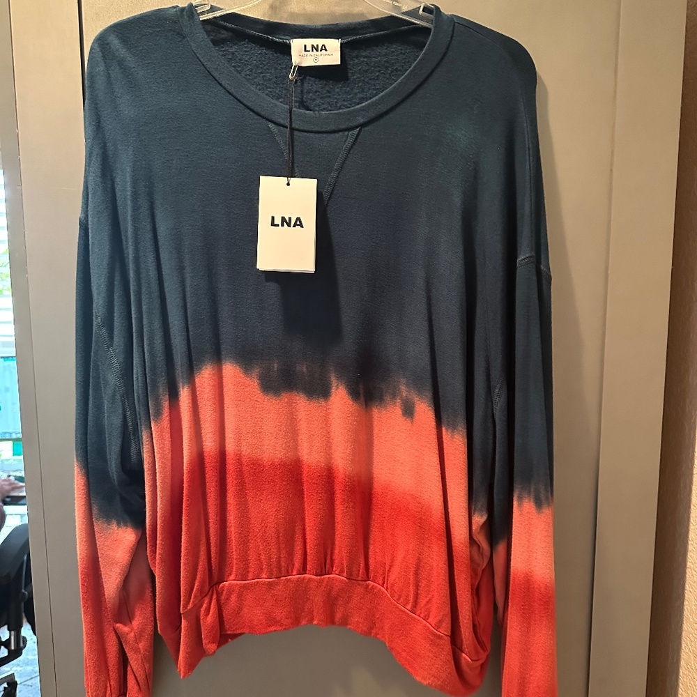 LNA Ombre Long Sleeve Shirt Size M Navy, Pink and Red